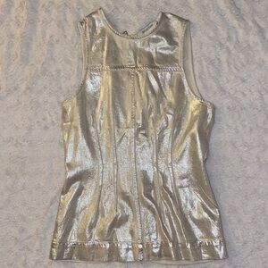Silver Cream Metallic Sleeveless Women's Top with Zipper Back